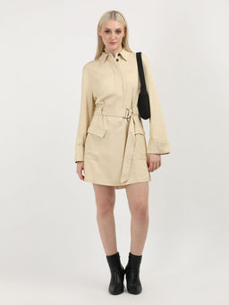 Tommy Hilfiger - Beige Solid Shirt Dress with Belt