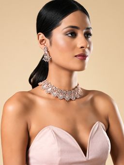 Yellow Chimes - Women Rose Gold Plated Rose Gold Toned AD Studded Bridal Jewellery Set of 2