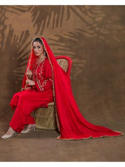 Phulkari Forever - Pure Silk Dupatta - Heritage Red