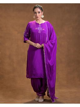 Phulkari Forever - Pure Chinon Dupatta - Premium Purple