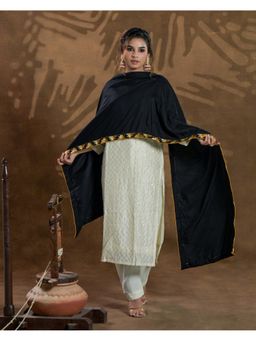 Phulkari Forever - Pure Chanderi Hand Embroidered Phulkari Dupatta - Royal Black