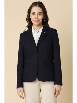 Allen Solly - Women Blended Fabric Solid Regular Fit Navy Blue Blazer