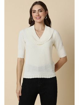 Allen Solly - Women Cotton Self Design Regular Fit Cream Top