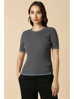 Allen Solly - Women Cotton Solid Regular Fit Grey Top