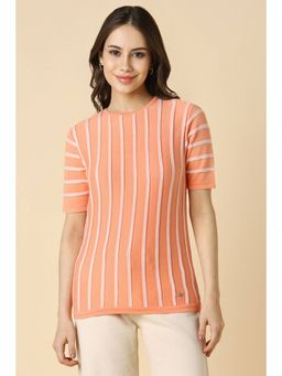 Allen Solly - Women Blended Fabric Stripes Regular Fit Peach Top