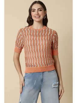 Allen Solly - Women Polyester Self Design Regular Fit Orange Top