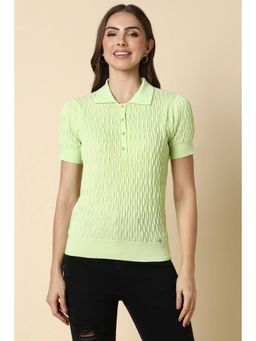 Allen Solly - Women Blended Fabric Textured Regular Fit Green Polo T-Shirt