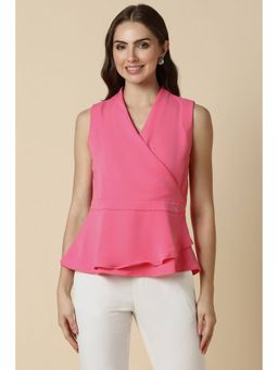 Allen Solly - Women Polyester Solid Regular Fit Pink Top