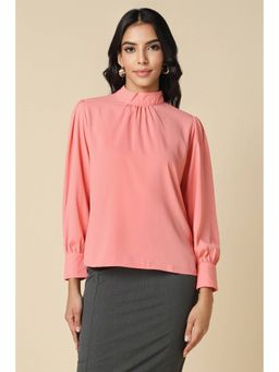 Allen Solly - Women Polyester Solid Regular Fit Pink Top