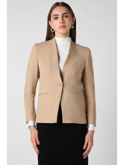 Van Heusen - Women Polyester Solid Regular Fit Khaki Blazer