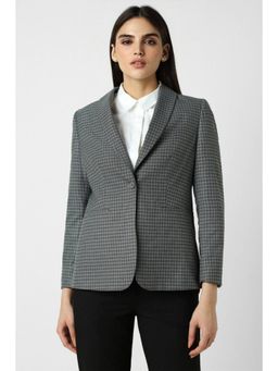 Van Heusen - Women Blended Fabric Checks Regular Fit Grey Blazer