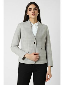 Van Heusen - Women Blended Fabric Checks Regular Fit Grey Blazer
