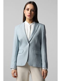 Van Heusen - Women Blended Fabric Checks Regular Fit Blue Blazer