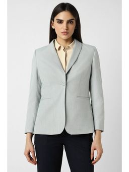 Van Heusen - Women Blended Fabric Textured Regular Fit Blue Blazer