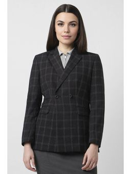 Van Heusen - Women Blended Fabric Checks Regular Fit Black Blazer