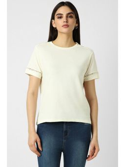 Van Heusen - Women Cotton Solid Regular Fit Cream Top