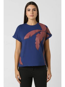 Van Heusen - Women Cotton Graphic Regular Fit Blue Top