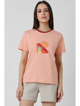 Van Heusen - Women Cotton Printed Regular Fit Peach Top