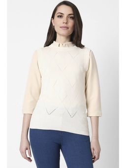 Van Heusen - Women Blended Fabric Woven Regular Fit Cream Sweater