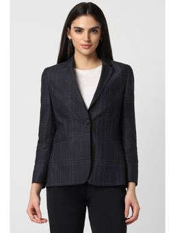 Van Heusen - Women Blended Fabric Checks Regular Fit Black Blazer