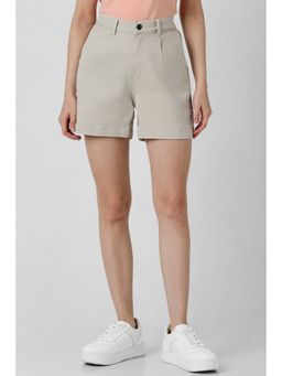 Van Heusen - Women Cotton Solid Regular Fit Grey Shorts