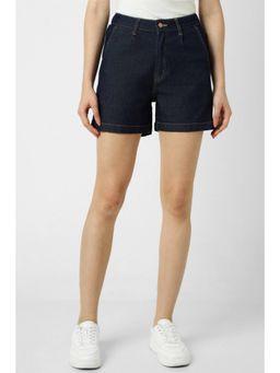 Van Heusen - Women Blended Fabric Solid Regular Fit Navy Blue Shorts