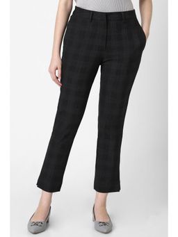 Van Heusen - Women Blended Fabric Checks Slim Fit Black Trouser