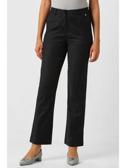 Van Heusen - Women Blended Fabric Stripes Regular Fit Black Trouser