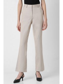 Van Heusen - Women Blended Fabric Textured Regular Fit Beige Trouser