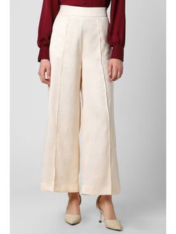 Van Heusen - Women Polyester Textured Regular Fit Cream Trouser
