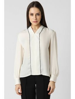 Van Heusen - Women Polyester Solid Regular Fit Cream Top