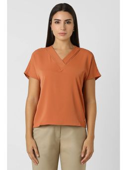 Van Heusen - Women Polyester Solid Regular Fit Orange Top