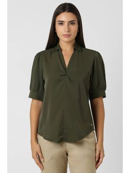 Van Heusen - Women Polyester Solid Regular Fit Olive Top