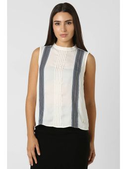 Van Heusen - Women Polyester Stripes Regular Fit White Top