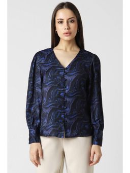 Van Heusen - Women Polyester Printed Regular Fit Navy Blue Top
