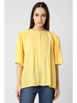 Van Heusen - Women Viscose Textured Regular Fit Yellow Top