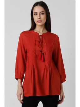 Van Heusen - Women Viscose Embroidered Regular Fit Red Top