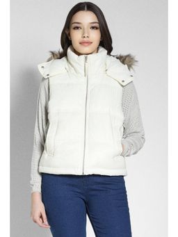 American Eagle - Women Nylon Solid Regular Fit Cream Puffer Jacket