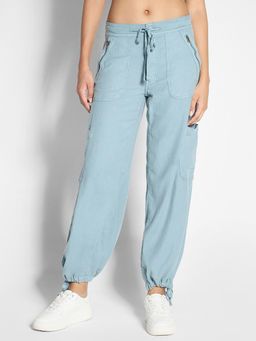 American Eagle - Women Blended Fabric Solid Regular Fit Blue Joggers