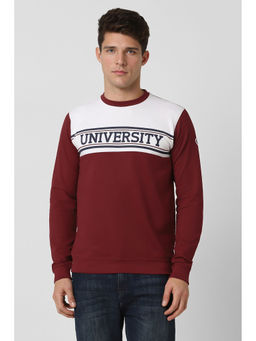Peter England - Men's Maroon Patterned Sweatshirt