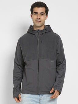 American Eagle - Men's Grey Fleece Zip-Up Hoodie