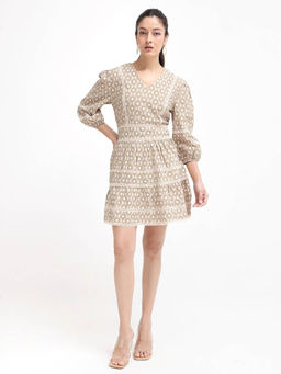 RAREISM - Women Alexo Geometric Printed Beige Mini Dress