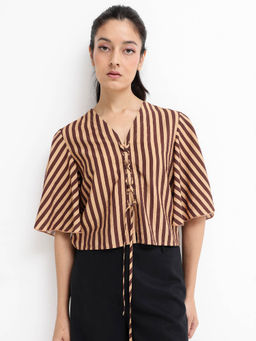 RAREISM - Women Andria Stripes Brown Top