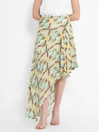 Women Floral Printed Multi-Color Assymetric Skirt