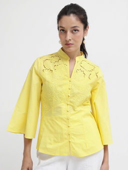 RAREISM - Women Badgle Embroidered Yellow Top