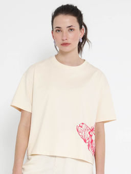 RAREISM - Women Grando Graphic Printed Beige T-Shirt