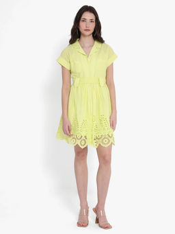 RAREISM - Women Gunthaar Embroidered Yellow Mini Dress with Belt (Set of 2)