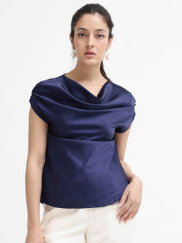 RAREISM - Women Hawter Solid Navy Blue Top
