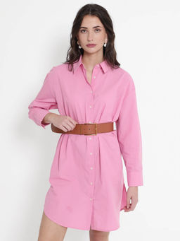 RAREISM - Women Krism Solid Pink Mini Dress with Belt (Set of 2)