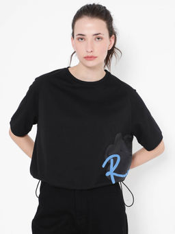 RAREISM - Women Marco Graphic Printed Black T-Shirt